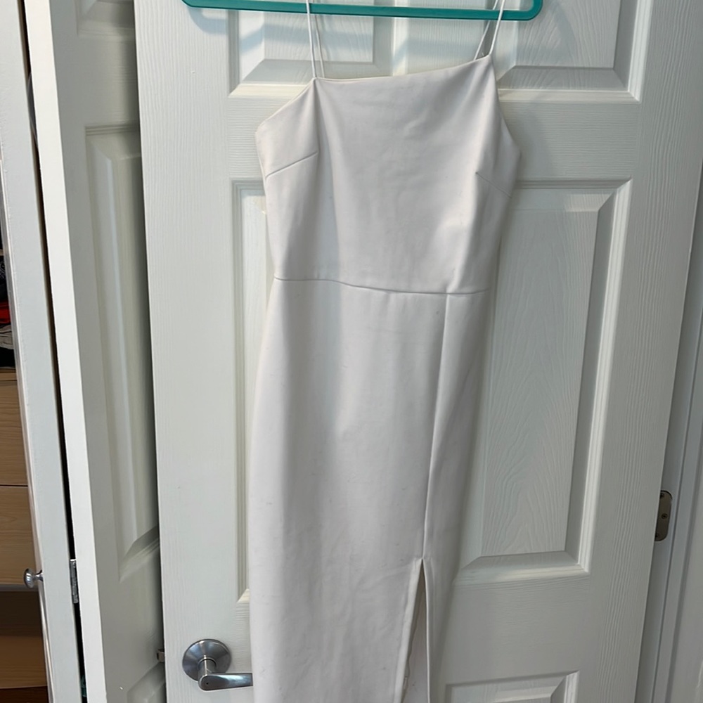 Elegant White Midi Slip Dress with Side Slit